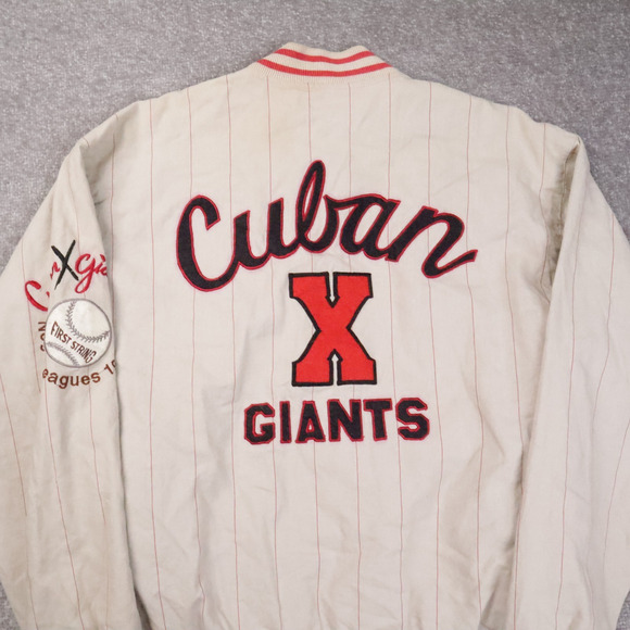 Vintage 90s Mirage Cuban Giants Baseball Large Beige Bomber Jacket - Picture 13 of 14